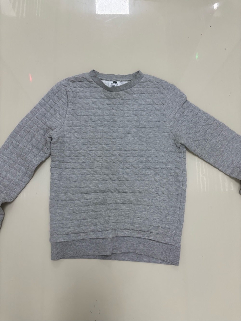 Topman Quilted Crewneck Sweatshirt in Light Gray